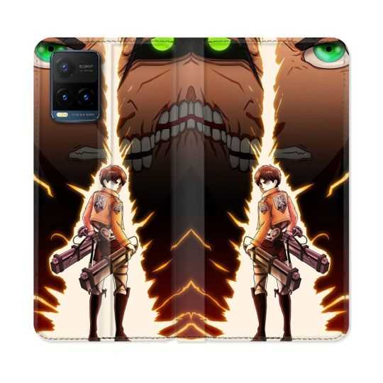 Housse cuir portefeuille Pour Vivo Y21 / Y21S / Y33S Manga Attaque Titans Eren Eclair