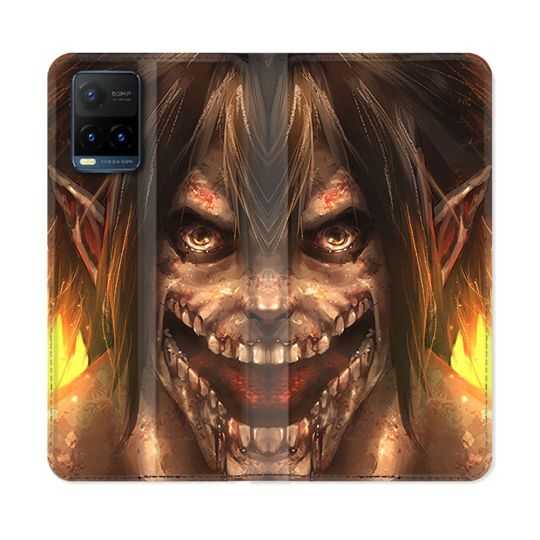 Housse cuir portefeuille Pour Vivo Y21 / Y21S / Y33S Manga Attaque Titans Eren Titan