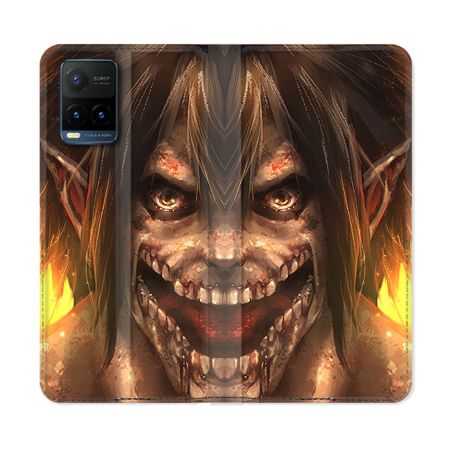 Housse cuir portefeuille Pour Vivo Y21 / Y21S / Y33S Manga Attaque Titans Eren Titan