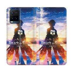 Housse cuir portefeuille Pour Vivo Y21 / Y21S / Y33S Manga Attaque Titans Soleil