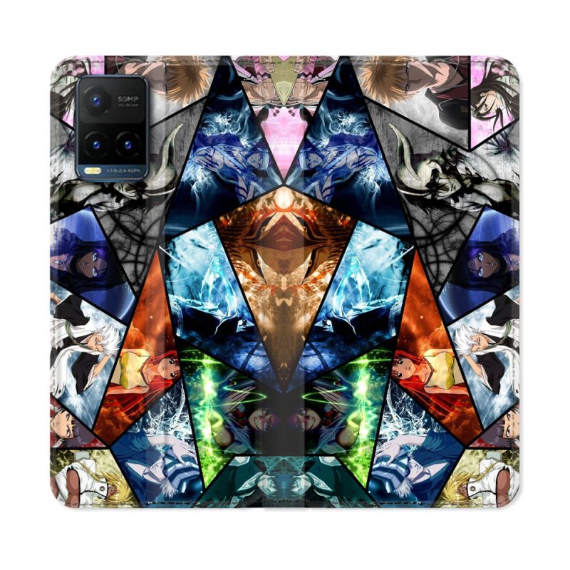 Housse cuir portefeuille Pour Vivo Y21 / Y21S / Y33S Manga Bleach Pele Mele