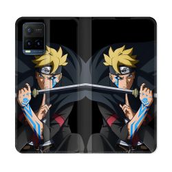 Housse cuir portefeuille Pour Vivo Y21 / Y21S / Y33S Manga Boruto Tatouage
