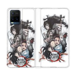 Housse cuir portefeuille Pour Vivo Y21 / Y21S / Y33S Manga Demon Slayer Blanc