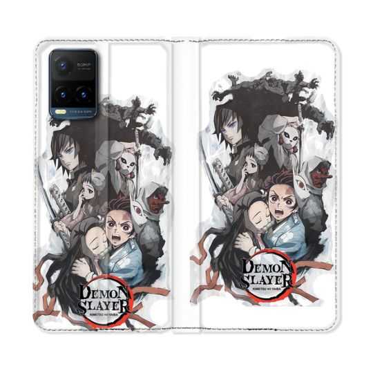 Housse cuir portefeuille Pour Vivo Y21 / Y21S / Y33S Manga Demon Slayer Blanc