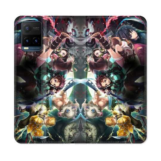 Housse cuir portefeuille Pour Vivo Y21 / Y21S / Y33S Manga Demon Slayer Groupe