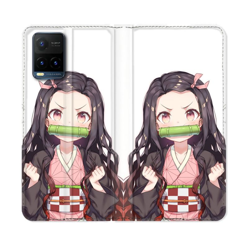 Housse cuir portefeuille Pour Vivo Y21 / Y21S / Y33S Manga Demon Slayer Nezuko