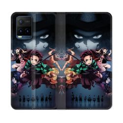 Housse cuir portefeuille Pour Vivo Y21 / Y21S / Y33S Manga Demon Slayer Noir
