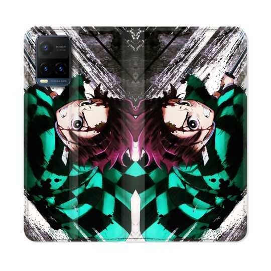 Housse cuir portefeuille Pour Vivo Y21 / Y21S / Y33S Manga Demon Slayer Tanjiro