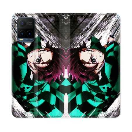 Housse cuir portefeuille Pour Vivo Y21 / Y21S / Y33S Manga Demon Slayer Tanjiro