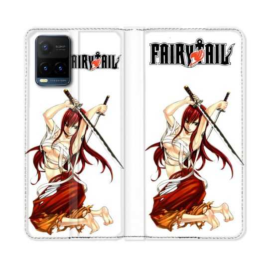 Housse cuir portefeuille Pour Vivo Y21 / Y21S / Y33S Manga Fairy Tail Erza
