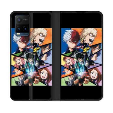 Housse cuir portefeuille Pour Vivo Y21 / Y21S / Y33S Manga My Hero Academia Noir