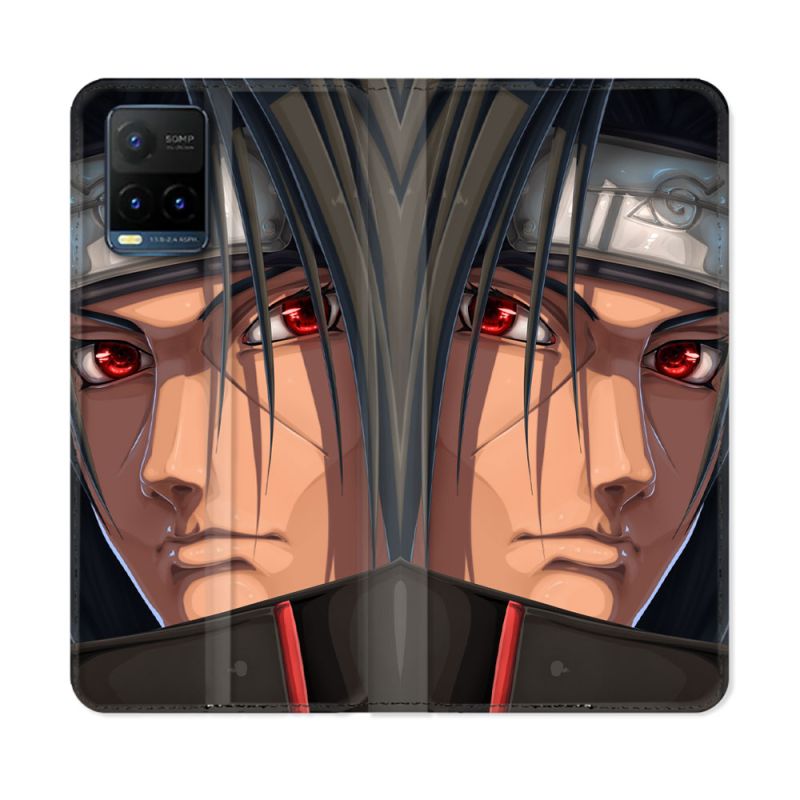 Housse cuir portefeuille Pour Vivo Y21 / Y21S / Y33S Manga Naruto Itachi Visage