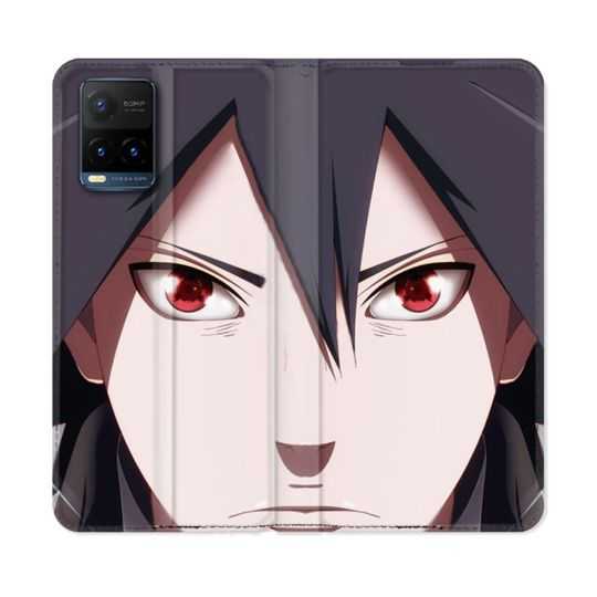 Housse cuir portefeuille Pour Vivo Y21 / Y21S / Y33S Manga Naruto Sasuke visage