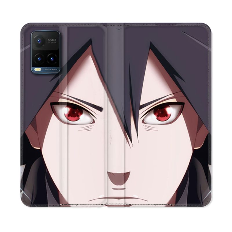 Housse cuir portefeuille Pour Vivo Y21 / Y21S / Y33S Manga Naruto Sasuke visage