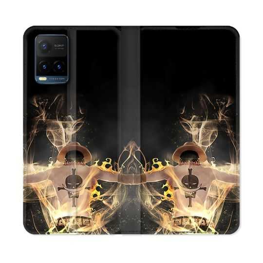 Housse cuir portefeuille Pour Vivo Y21 / Y21S / Y33S Manga One Piece Ace Noir