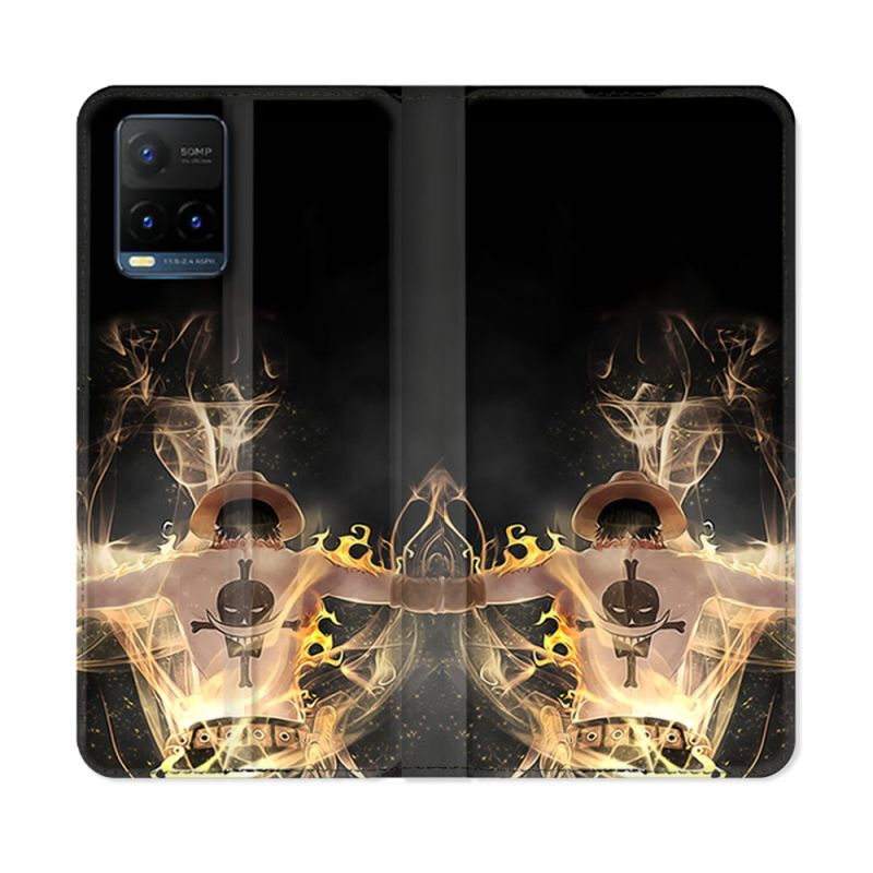 Housse cuir portefeuille Pour Vivo Y21 / Y21S / Y33S Manga One Piece Ace Noir