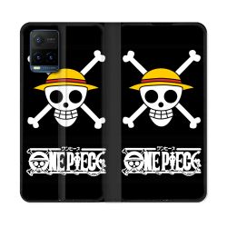 Housse cuir portefeuille Pour Vivo Y21 / Y21S / Y33S Manga One Piece Tete de Mort
