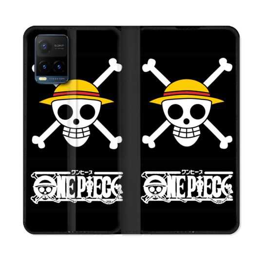 Housse cuir portefeuille Pour Vivo Y21 / Y21S / Y33S Manga One Piece Tete de Mort