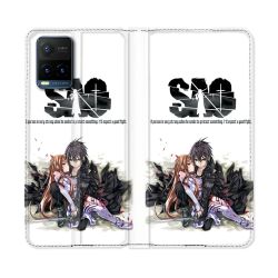 Housse cuir portefeuille Pour Vivo Y21 / Y21S / Y33S Manga SAO sword Art Online Blanc
