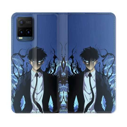 Housse cuir portefeuille Pour Vivo Y21 / Y21S / Y33S Manga Solo Leveling Sung Bleu