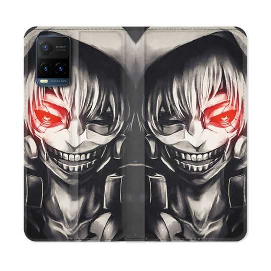 Housse cuir portefeuille Pour Vivo Y21 / Y21S / Y33S Manga Tokyo Ghoul Kaneki Noir