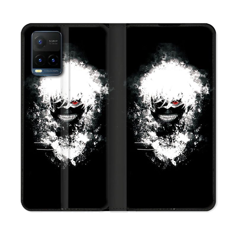 Housse cuir portefeuille Pour Vivo Y21 / Y21S / Y33S Manga Tokyo Ghoul Kaneki Tag