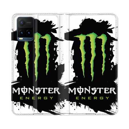 Housse cuir portefeuille Pour Vivo Y21 / Y21S / Y33S Monster Energy Tache