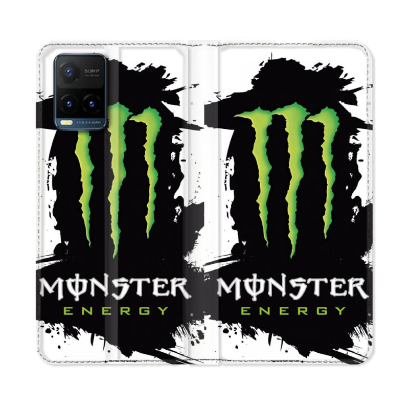 Housse cuir portefeuille Pour Vivo Y21 / Y21S / Y33S Monster Energy Tache