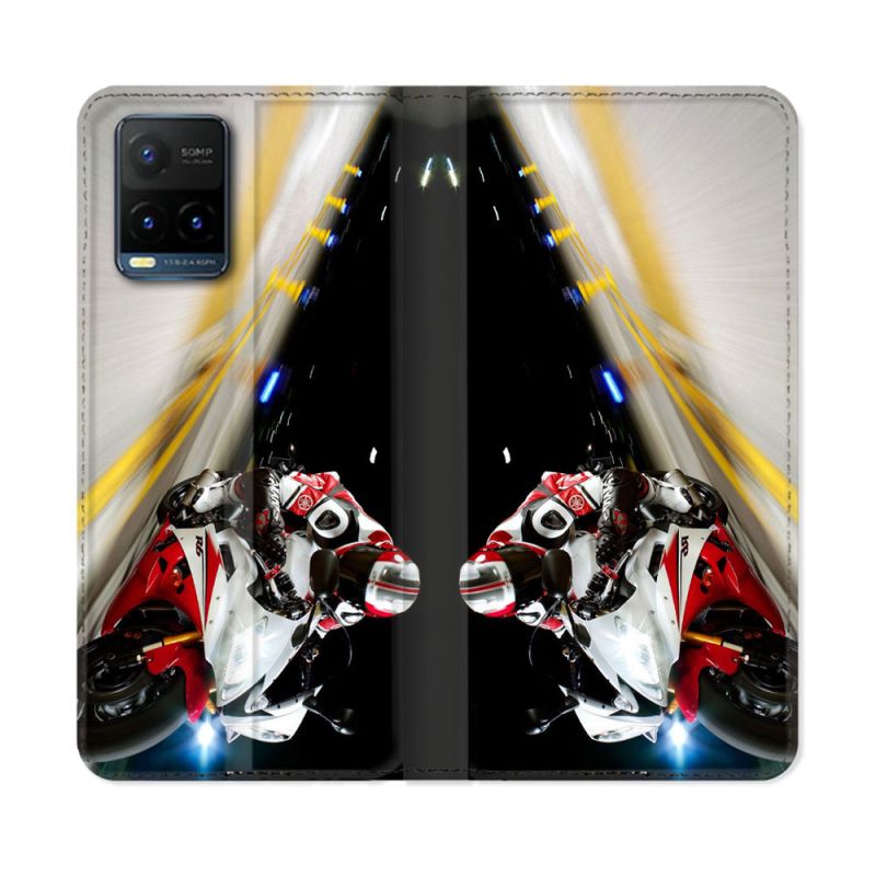 Housse cuir portefeuille Pour Vivo Y21 / Y21S / Y33S Moto Course GP R6