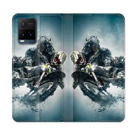 Housse cuir portefeuille Pour Vivo Y21 / Y21S / Y33S Moto Cross Ombre