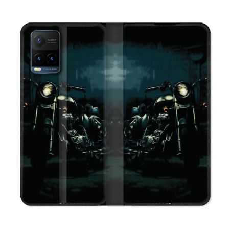 Housse cuir portefeuille Pour Vivo Y21 / Y21S / Y33S Moto Harley Vintage