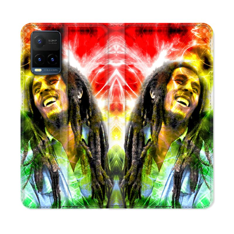 Housse cuir portefeuille Pour Vivo Y21 / Y21S / Y33S Musique Bob Marley Color