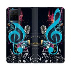 Housse cuir portefeuille Pour Vivo Y21 / Y21S / Y33S Musique Cle Sol Bleu