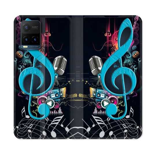 Housse cuir portefeuille Pour Vivo Y21 / Y21S / Y33S Musique Cle Sol Bleu