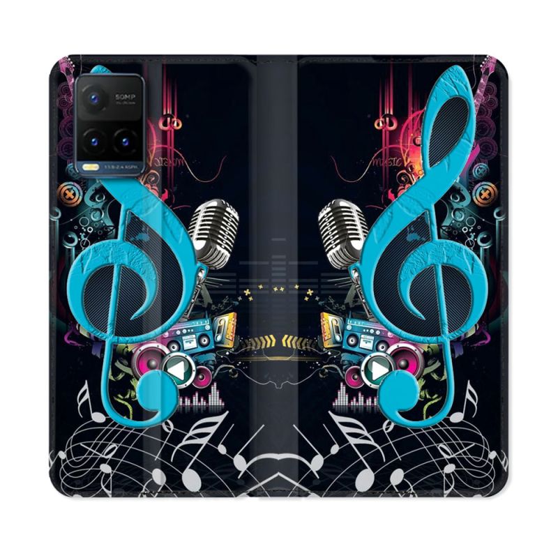 Housse cuir portefeuille Pour Vivo Y21 / Y21S / Y33S Musique Cle Sol Bleu