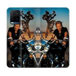 Housse cuir portefeuille Pour Vivo Y21 / Y21S / Y33S Musique Johnny Hallyday Moto