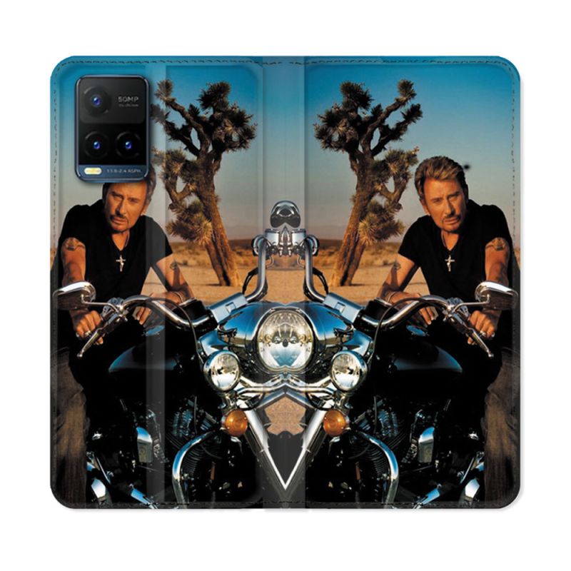Housse cuir portefeuille Pour Vivo Y21 / Y21S / Y33S Musique Johnny Hallyday Moto