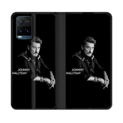 Housse cuir portefeuille Pour Vivo Y21 / Y21S / Y33S Musique Johnny Hallyday Noir