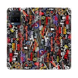Housse cuir portefeuille Pour Vivo Y21 / Y21S / Y33S Musique Rock Groupe