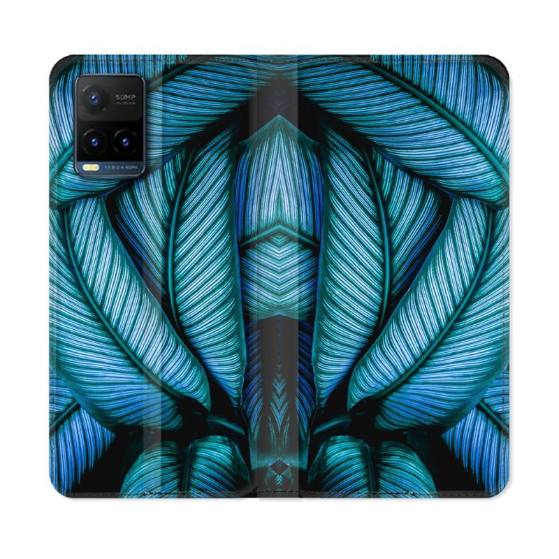 Housse cuir portefeuille Pour Vivo Y21 / Y21S / Y33S Nature Feuille Palmier