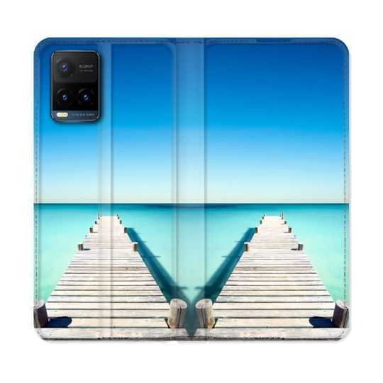 Housse cuir portefeuille Pour Vivo Y21 / Y21S / Y33S Nature Pont Mer