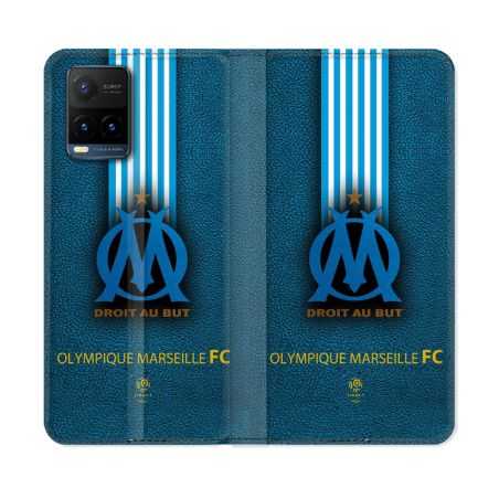 Housse cuir portefeuille Pour Vivo Y21 / Y21S / Y33S Olympique Marseille OM Bande