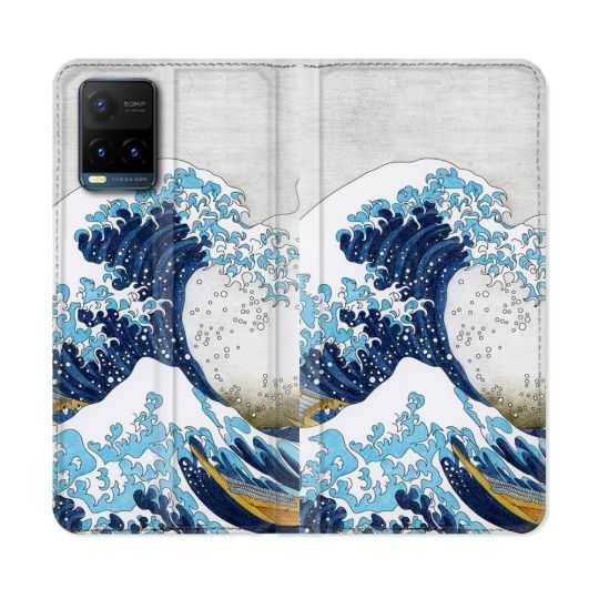 Housse cuir portefeuille Pour Vivo Y21 / Y21S / Y33S Peinture La Grande Vague