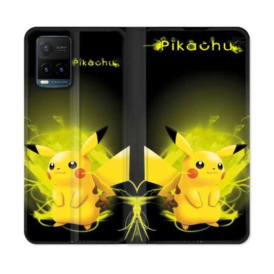 Housse cuir portefeuille Pour Vivo Y21 / Y21S / Y33S Pokemon Pikachu Eclair