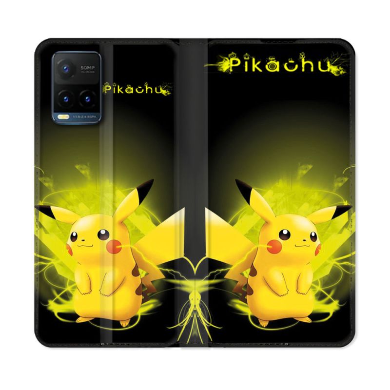Housse cuir portefeuille Pour Vivo Y21 / Y21S / Y33S Pokemon Pikachu Eclair