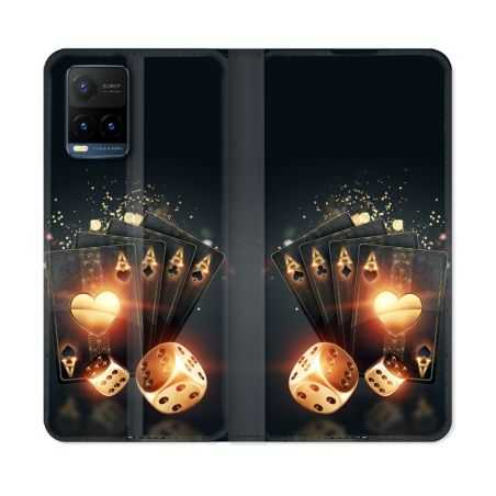Housse cuir portefeuille Pour Vivo Y21 / Y21S / Y33S Poker Des