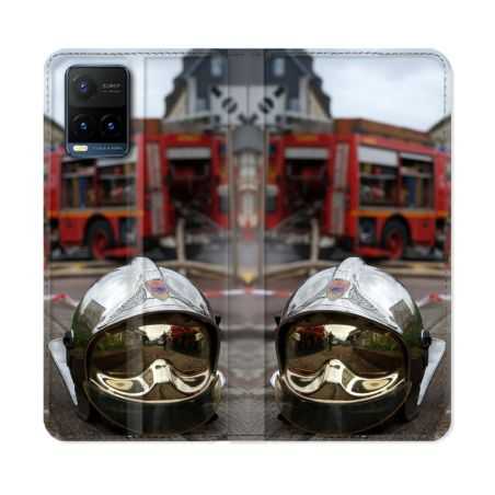 Housse cuir portefeuille Pour Vivo Y21 / Y21S / Y33S Pompier Casque Camion