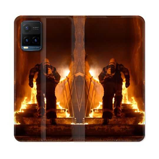 Housse cuir portefeuille Pour Vivo Y21 / Y21S / Y33S Pompier Escalier