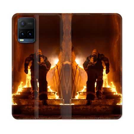 Housse cuir portefeuille Pour Vivo Y21 / Y21S / Y33S Pompier Escalier