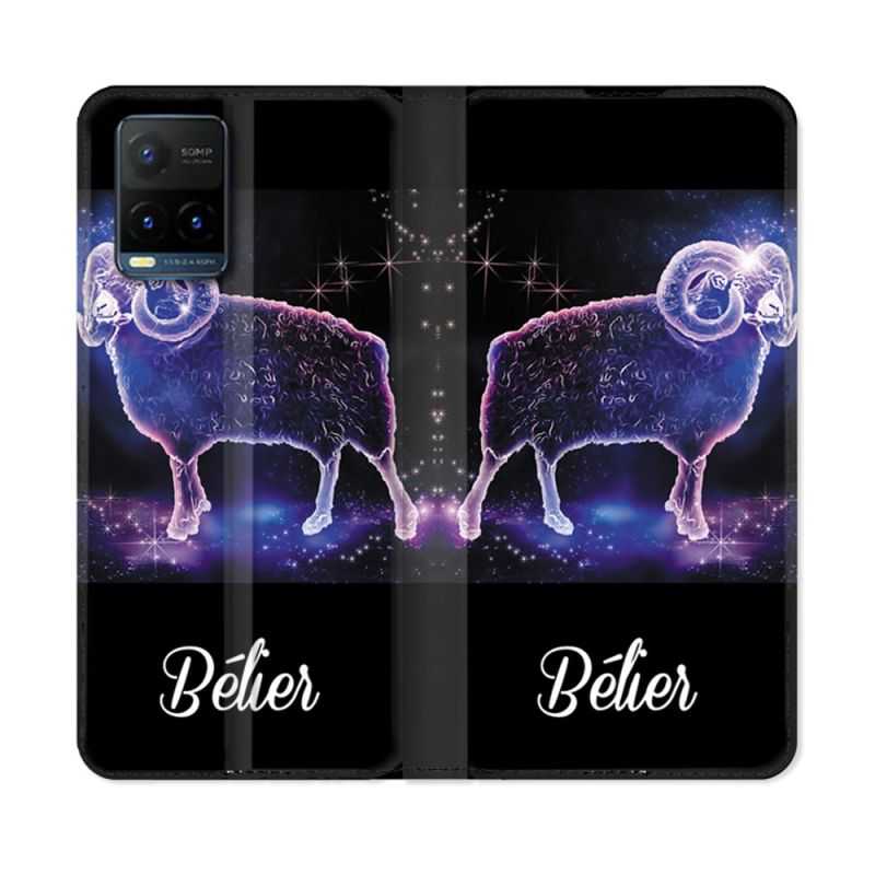 Housse cuir portefeuille Pour Vivo Y21 / Y21S / Y33S Signe Zodiaque 2 Bélier